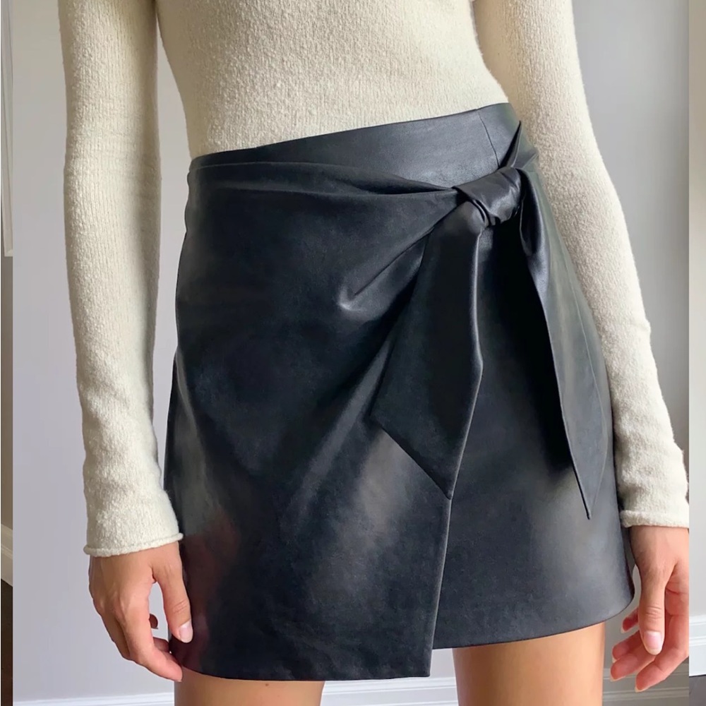 Wilfred Black Leather Wrap Front Skirt